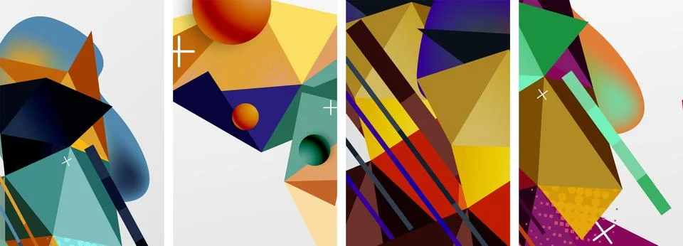 Geometric elements in abstract poster composition set. Vector illustration For 스톡 일러스트