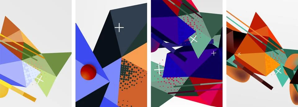 Geometric elements in abstract poster composition set. Vector illustration For 스톡 일러스트