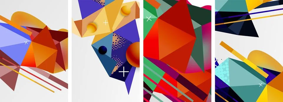 Geometric elements in abstract poster composition set. Vector illustration For Stock Illustration