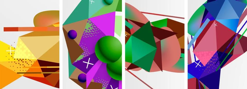Geometric elements in abstract poster composition set. Vector illustration For 스톡 일러스트