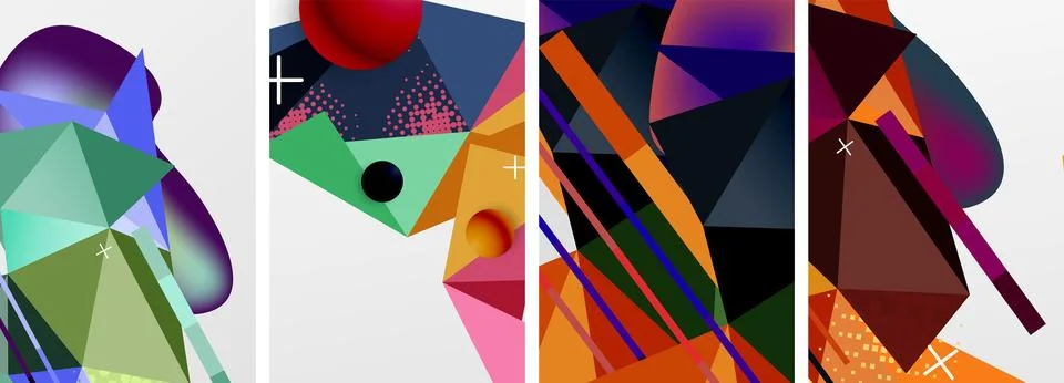 Geometric elements in abstract poster composition set. Vector illustration For Illustrazione stock