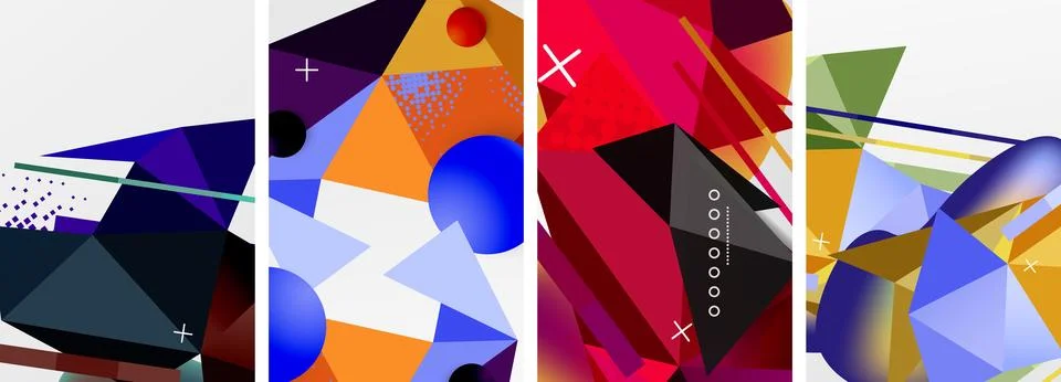 Geometric elements in abstract poster composition set. Vector illustration For Stock Illustration