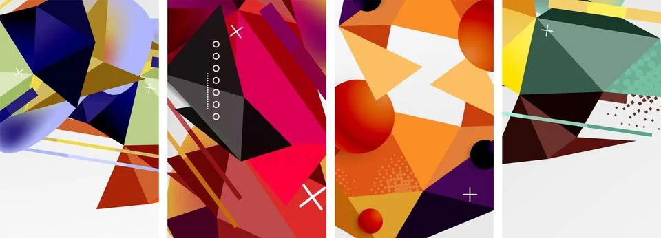 Geometric elements in abstract poster composition set. Vector illustration For 스톡 일러스트