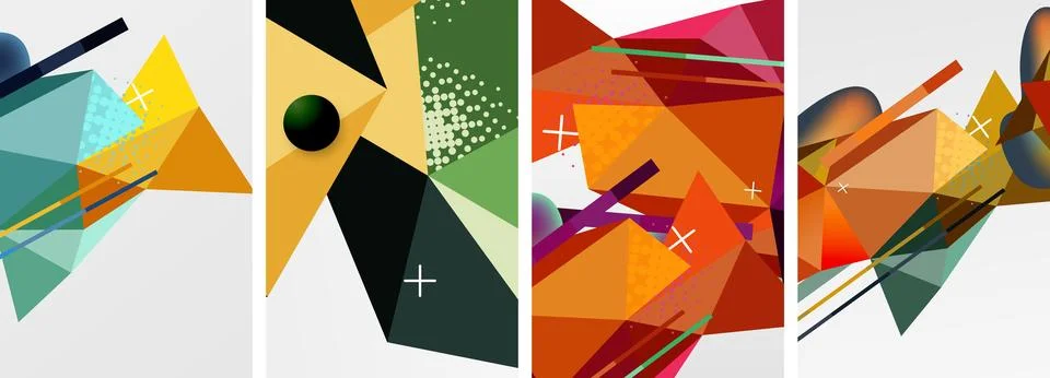 Geometric elements in abstract poster composition set. Vector illustration For 스톡 일러스트