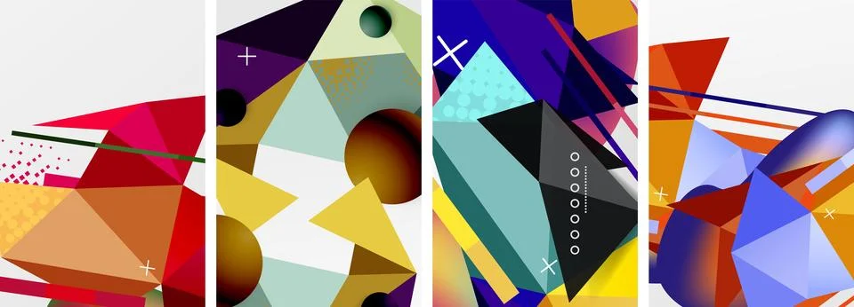 Geometric elements in abstract poster composition set. Vector illustration For Illustrazione stock