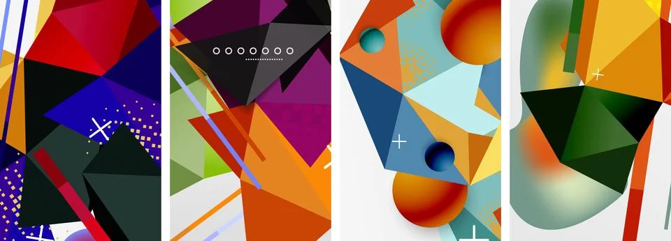 Geometric elements in abstract poster composition set. Vector illustration For 스톡 일러스트