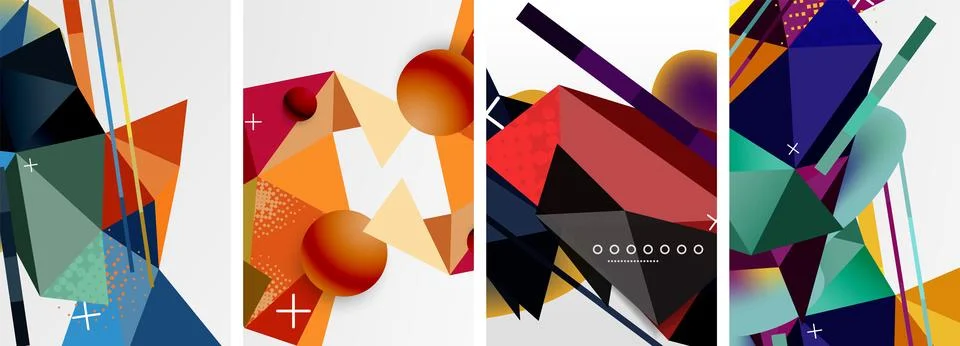 Geometric elements in abstract poster composition set. Vector illustration For Illustrazione stock