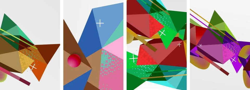 Geometric elements in abstract poster composition set. Vector illustration For 스톡 일러스트