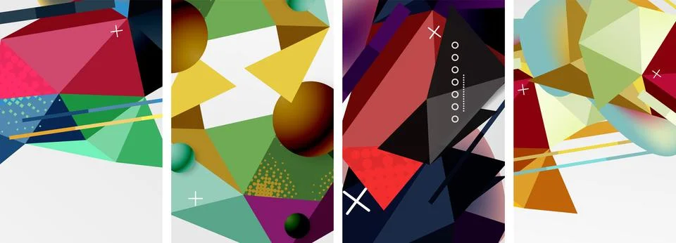 Geometric elements in abstract poster composition set. Vector illustration For 스톡 일러스트