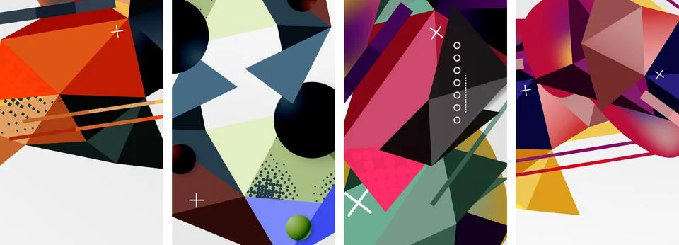 Geometric elements in abstract poster composition set. Vector illustration For Illustrazione stock