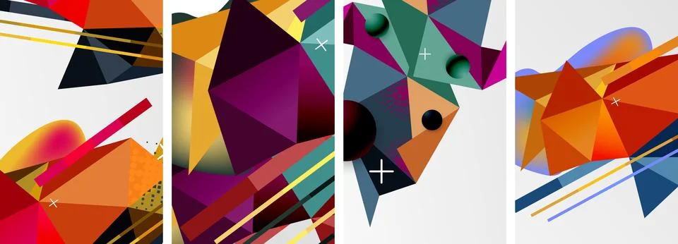Geometric elements in abstract poster composition set. Vector illustration For 스톡 일러스트