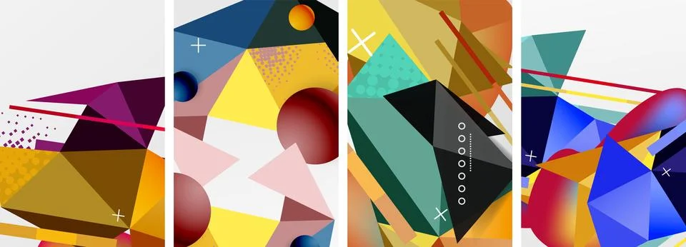 Geometric elements in abstract poster composition set. Vector illustration For Illustrazione stock