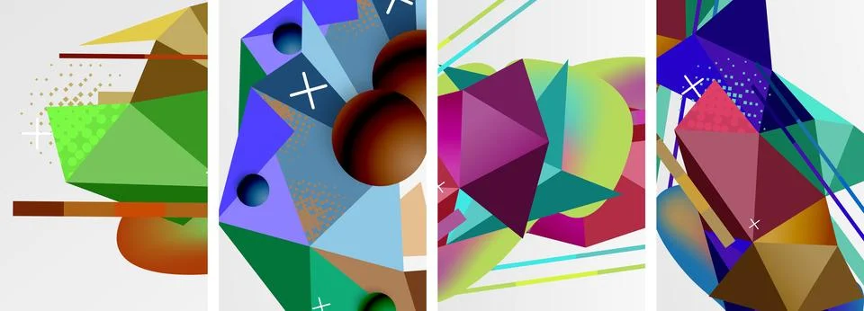 Geometric elements in abstract poster composition set. Vector illustration For 스톡 일러스트
