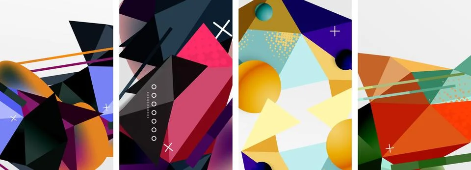 Geometric elements in abstract poster composition set. Vector illustration For Stock Illustration