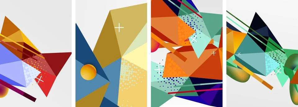 Geometric elements in abstract poster composition set. Vector illustration For Illustrazione stock