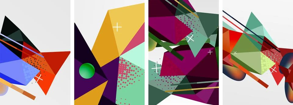 Geometric elements in abstract poster composition set. Vector illustration For 스톡 일러스트