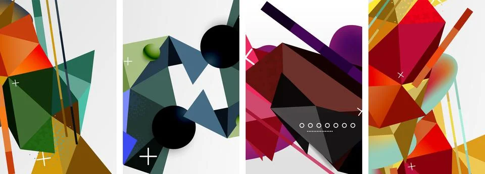 Geometric elements in abstract poster composition set. Vector illustration For Stock Illustration