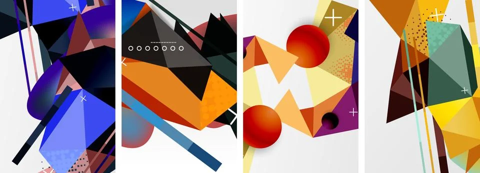 Geometric elements in abstract poster composition set. Vector illustration For 스톡 일러스트