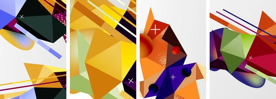 Geometric elements in abstract poster composition set. Vector illustration For Illustrazione stock