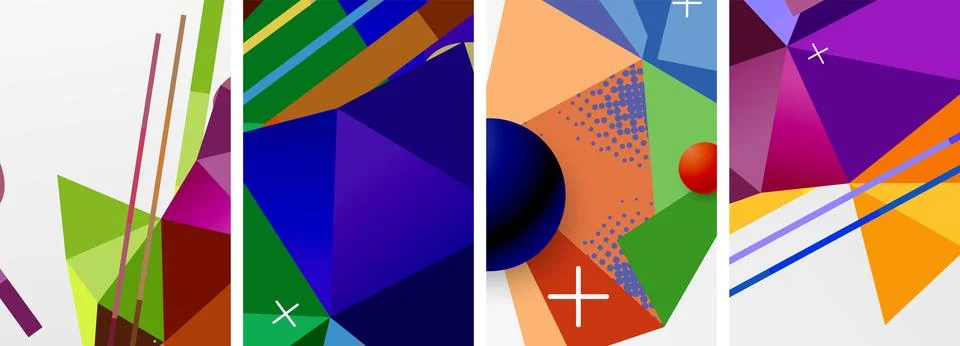 Geometric elements in abstract poster composition set. Vector illustration For Illustrazione stock