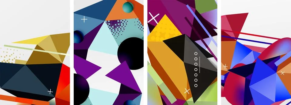Geometric elements in abstract poster composition set. Vector illustration For 스톡 일러스트