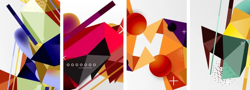 Geometric elements in abstract poster composition set. Vector illustration For Illustrazione stock