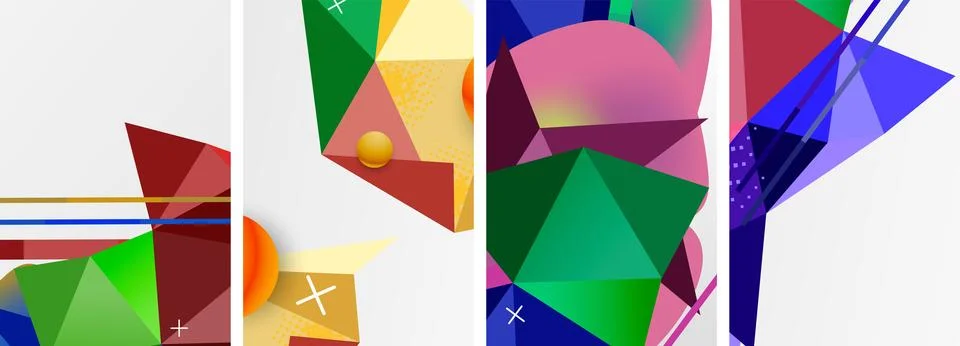 Geometric elements in abstract poster composition set. Vector illustration For 스톡 일러스트