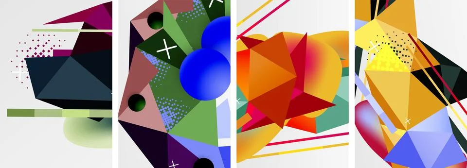 Geometric elements in abstract poster composition set. Vector illustration For 스톡 일러스트