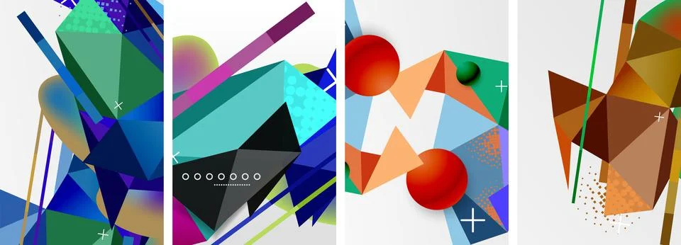 Geometric elements in abstract poster composition set. Vector illustration For Illustrazione stock