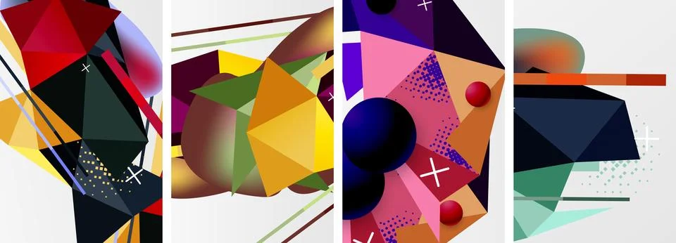 Geometric elements in abstract poster composition set. Vector illustration For 스톡 일러스트