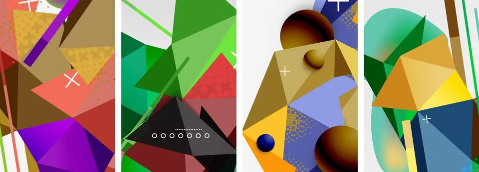 Geometric elements in abstract poster composition set. Vector illustration For Illustrazione stock