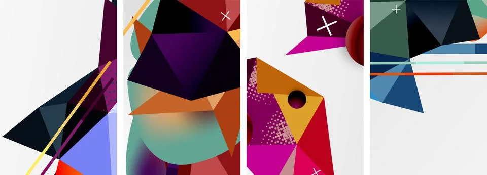 Geometric elements in abstract poster composition set. Vector illustration For 스톡 일러스트