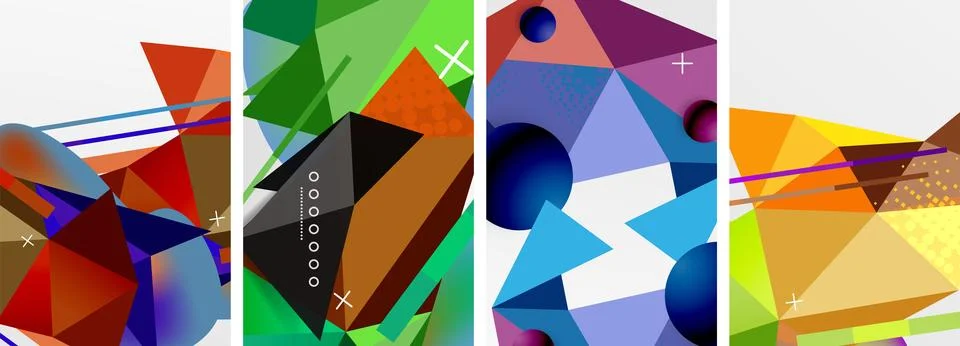Geometric elements in abstract poster composition set. Vector illustration For 스톡 일러스트