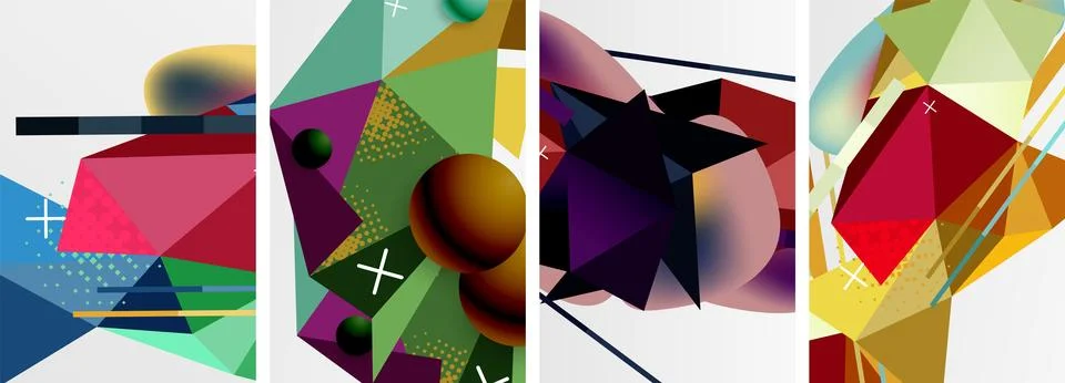 Geometric elements in abstract poster composition set. Vector illustration For 스톡 일러스트