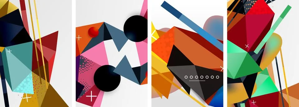 Geometric elements in abstract poster composition set. Vector illustration For 스톡 일러스트