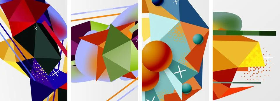 Geometric elements in abstract poster composition set. Vector illustration For 스톡 일러스트