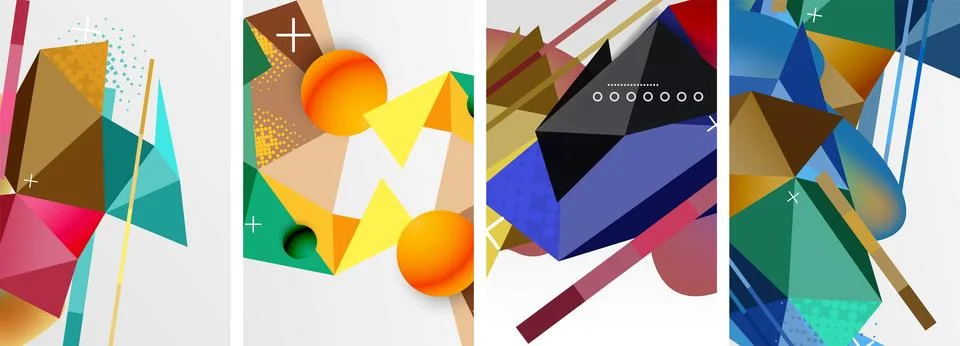 Geometric elements in abstract poster composition set. Vector illustration For 스톡 일러스트
