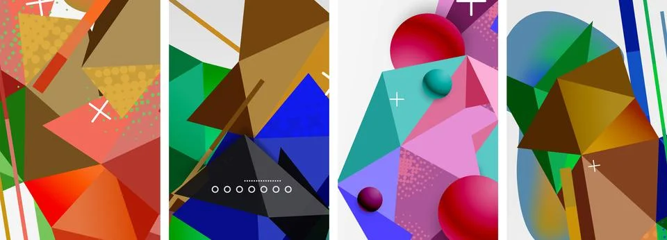 Geometric elements in abstract poster composition set. Vector illustration For Stock Illustration