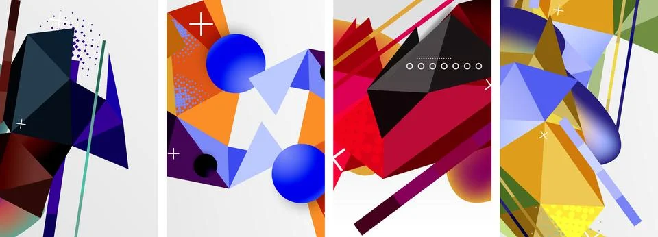 Geometric elements in abstract poster composition set. Vector illustration For Illustrazione stock