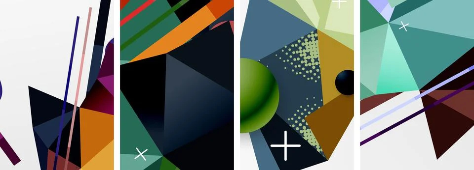 Geometric elements in abstract poster composition set. Vector illustration For Illustrazione stock