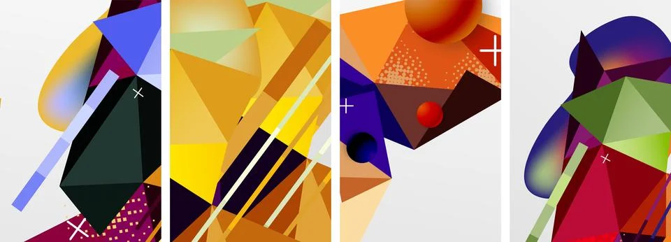 Geometric elements in abstract poster composition set. Vector illustration For Stock Illustration