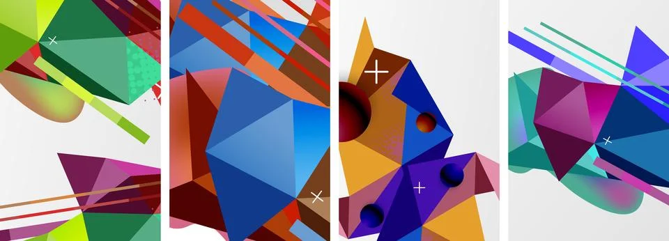 Geometric elements in abstract poster composition set. Vector illustration For Stock Illustration