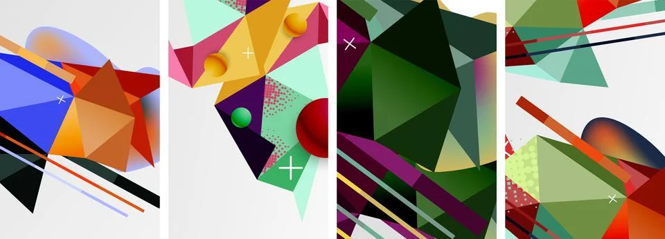 Geometric elements in abstract poster composition set. Vector illustration For Illustrazione stock