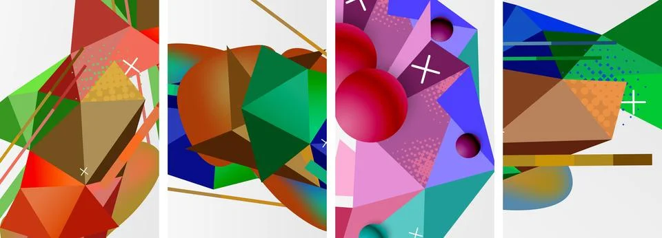 Geometric elements in abstract poster composition set. Vector illustration For Illustrazione stock
