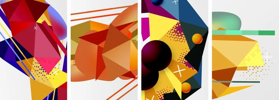 Geometric elements in abstract poster composition set. Vector illustration For 스톡 일러스트