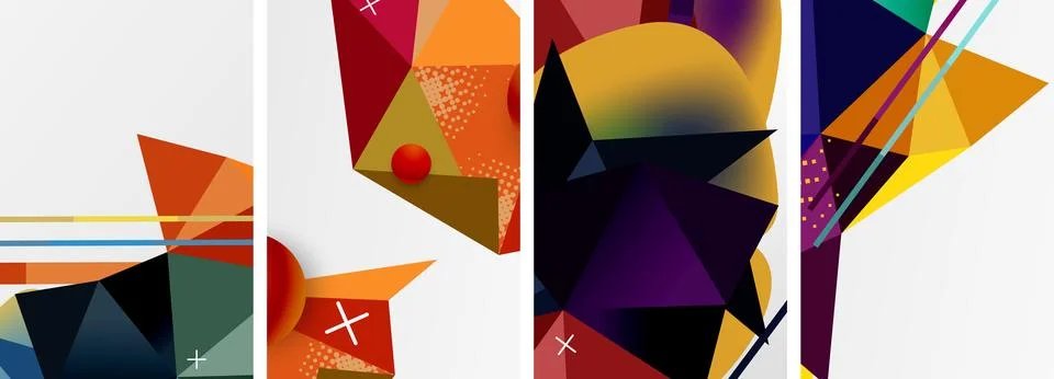 Geometric elements in abstract poster composition set. Vector illustration For 스톡 일러스트