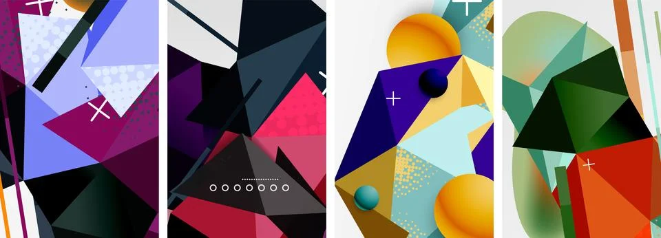 Geometric elements in abstract poster composition set. Vector illustration For Illustrazione stock