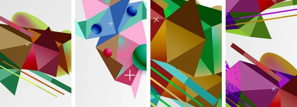 Geometric elements in abstract poster composition set. Vector illustration For 스톡 일러스트
