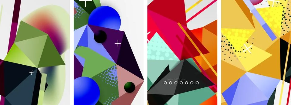 Geometric elements in abstract poster composition set. Vector illustration For Illustrazione stock