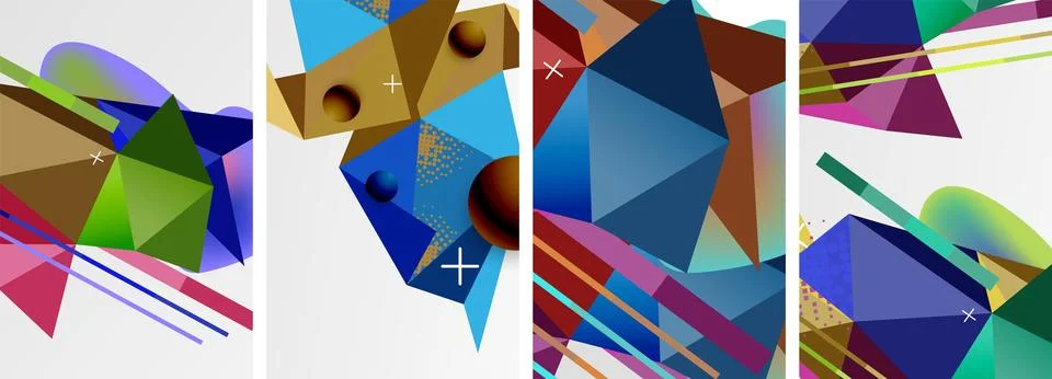 Geometric elements in abstract poster composition set. Vector illustration For Stock Illustration